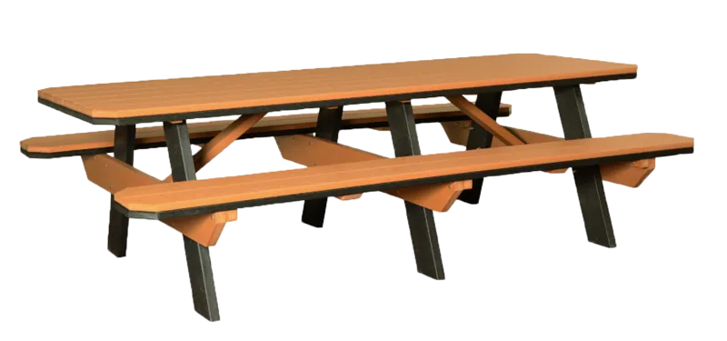 3'x8' Traditional Picnic Table with attached Benches